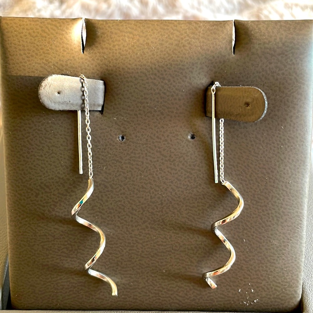 925 Sterling Silver Long Twisty Dangling Earrings | NWOT